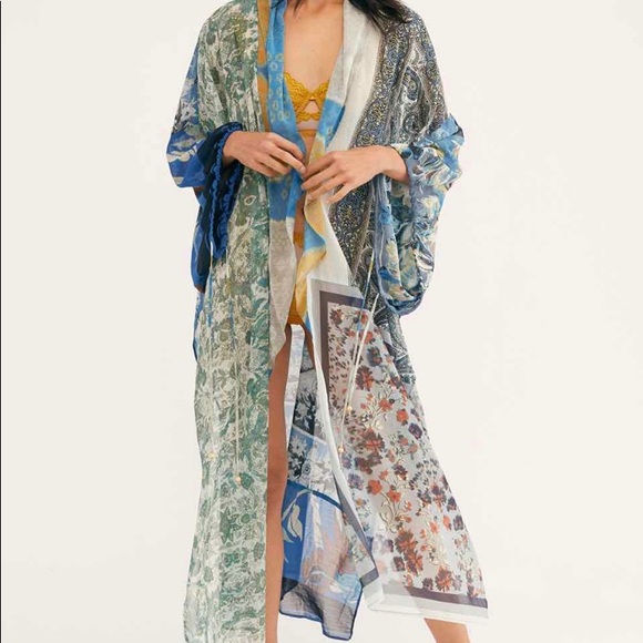 Free People Keeping Up with the Kimono Blue Multi - Picture 2 of 10